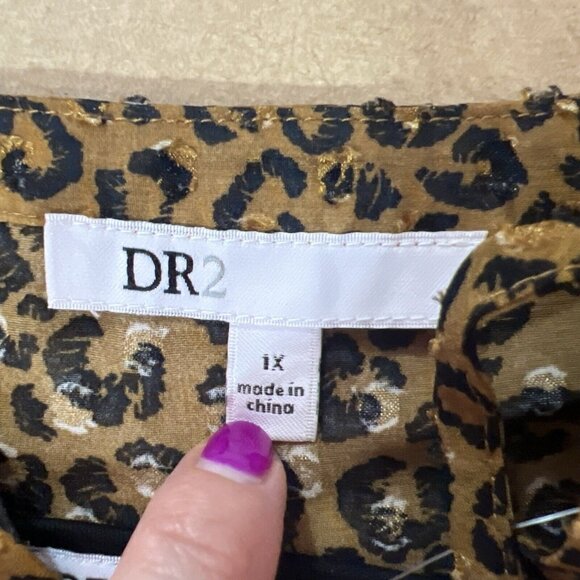 NWT DR2 Plus size 1X Long Sleeves Blouse animal print Hi Low New - Picture 3 of 12